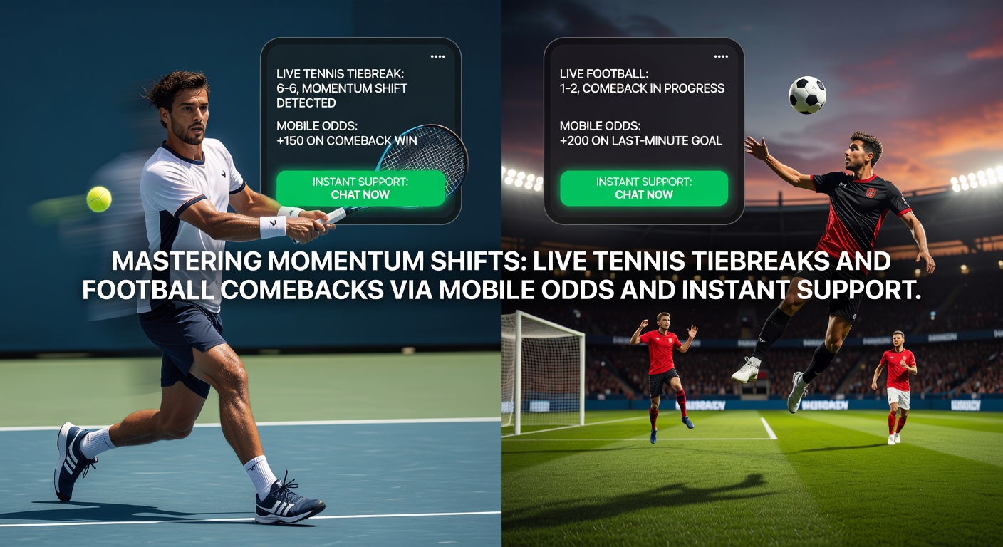 Spannender Tennis-Tiebreak mit jubelndem Spieler und dynamischen Quoten auf dem Handy-Bildschirm