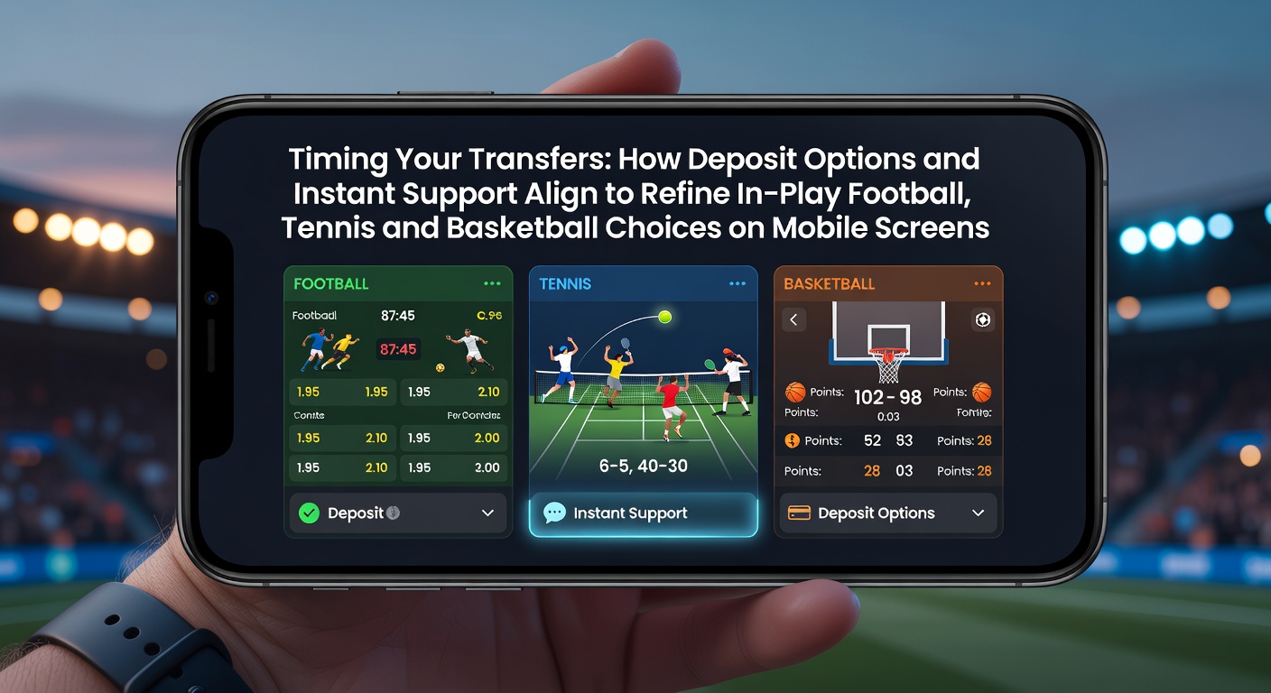 Mobile Wettenoberfläche mit Echtzeit-Optionen für Einzahlungen und Support bei Fußball, Tennis und Basketball