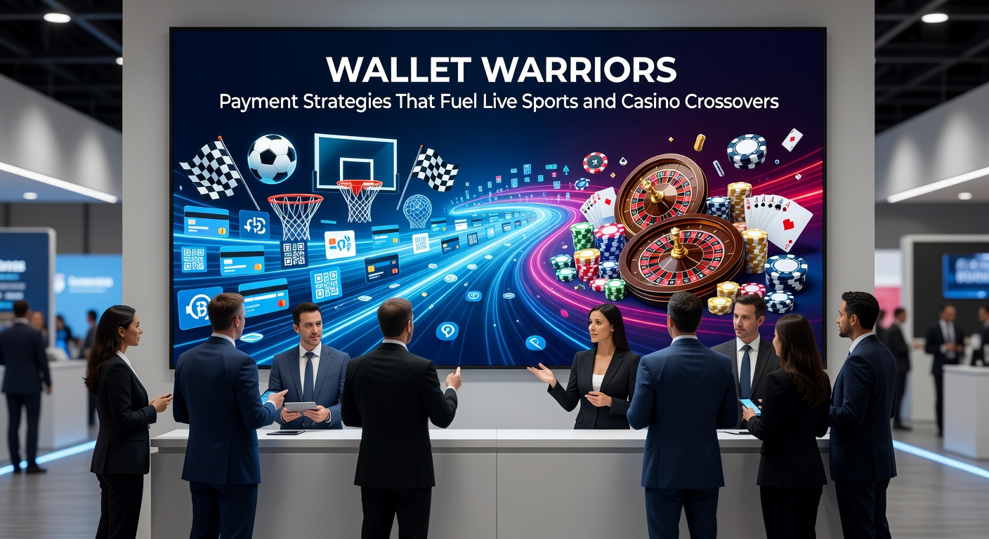 Illustration eines Smartphones mit Wallet-App, die Sport- und Casino-Icons simultan aktiviert, umgeben von Transaktionspfeilen
